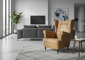 Fotel Uszak Skandynawski Ekoskóra, Różne Kolory, Dostawa 0zł!