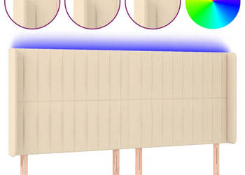 Zagłówek do łóżka z LED kremowy 163x16x118/128 cm tkanina WM-3124297
