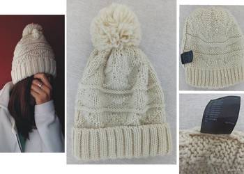 Zimowa czapka z pomponem kolor ecru One size