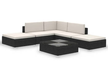 6-cz. zestaw wypoczynkowy do ogrodu poduszki rattan PE czarny WM-41257