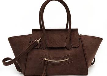 Torebka Zamszowa Eko Czekoladowa Shopper Gallantry  Pojemna do Pracy