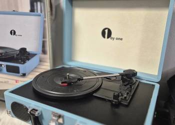 Gramofon walizkowy RETRO 1byone | Bluetooth, Głośniki, AUX | Błękitny / Tur
