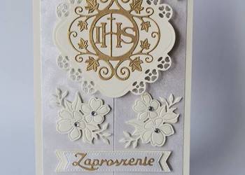 ZAPROSZENIA KOMUNIA UNIWERSALNE IHS W KWIATACH B6 ECRI - SREBRO