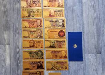 zestaw  17 pozłacanych banknotów PRL zestaw  17 pozłacanych banknotów PRL
