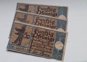 Trzy banknoty 50 Pfennig 1921 r miasta Berlin
