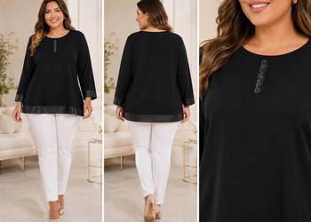 Bluzka elegancka damska M&SZ biust 110cm-czarna skórzane dodatki