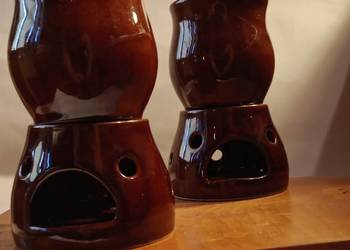 NOWY komplet do grzańca: 2 ceramiczne kubki + podgrzewacze | Brązowy