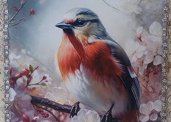 Obraz na płótnie i desce - Ptaszek wśród kwiatów