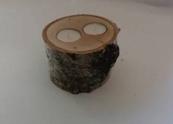 Świecznik drewniany brzoza tealight dwa otwory