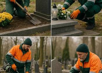 Sprzątanie grobów na cmentarzu przy ulicy Kiełczowskiej we Wrocławiu