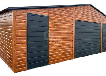 Garaż blaszany 9x6m 2 x brama uchylna drzwi drewnopodobny TKD424