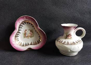Stary świecznik kaganek i popielniczka porcelana Jan Jezela Katowice PRL