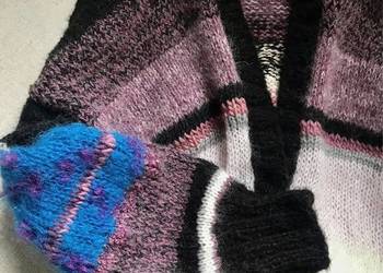 Sweter oversize bomberka M L w pasy zrobiony na drutach