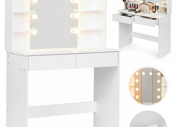 Duża toaletka kosmetyczna z lustrem i oświetleniem LED 3 barwy półki szufl…