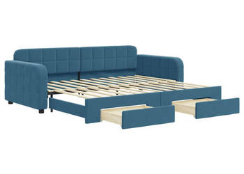 Sofa rozsuwana z szufladami niebieska aksamit 90x200 cm WM-3196976
