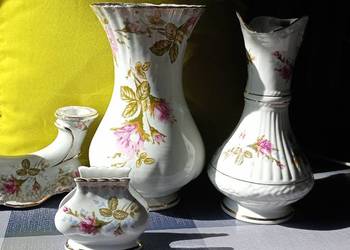 Wazonik Dzbanek Świecznik Serwetnik w różyczki z porcelany Chodzież