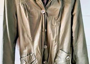 Płaszcz, parka 44 oliwkowa, kieszenie, pasek, guziki  BDB Płaszcz, parka 44 oliwkowa, kieszenie, pasek, guziki  BDB
