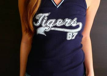 Granatowa bokserka top xs 34 napis wzór aplikacja koszulka