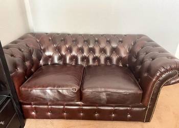 Kanapa chesterfield, ze skóry naturalnej,