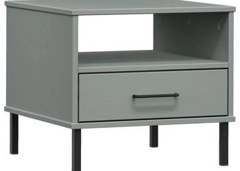 Stolik nocny OSLO metalowe nóżki szary lite drewno sosnowe WM-351031