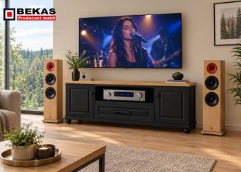 Czarna Komoda RTV Londyn 160`(2D-1s) Blat Dąb Jasny BEKAS Meble Producent