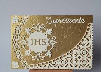 ZAPROSZENIA KOMUNIA UNIWERSALNE IHS ŁUK OZDOBNY K3 – ZŁOTO – BIEL