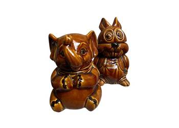 Komplet 3 pojemników ceramicznych PRL, retro dekoracja, vintage