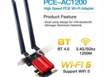 Szybka dwuzakresowa 2.4GHZ / 5Ghz karta 1200 WiFi + Bluetooth