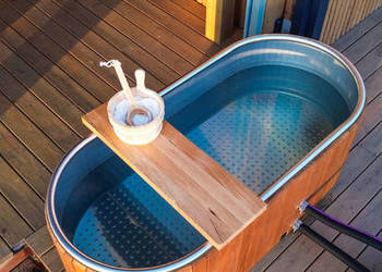 Balia ogrodowa ze stali nierdzewnej - 180x80x66 - drewno egzotyczne