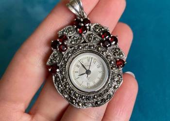 Nowy srebrny zegarek wisiorek granaty markazyty srebro 925