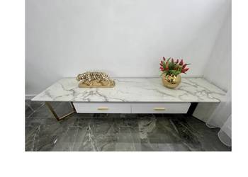 Szafka RTV złota Italiano Glamour Premium z blatem marmurowym 200x45x42