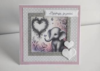 Kartka ręcznie robiona na urodziny Walentynki słonik Kartka ręcznie robiona na urodziny Walentynki słonik
