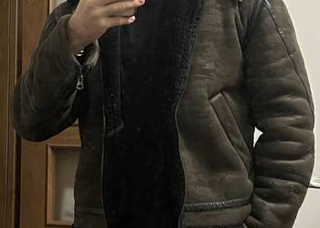 Kurtka ZARA kożuch zimowa męska z miśkiem bomberka wojskowa moro pilotka M