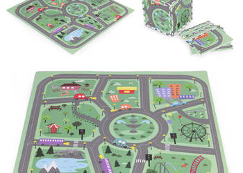 Duża mata piankowa EVA dla dzieci Miasto 90,5x90,5 cm 21 el. ECOTOYS