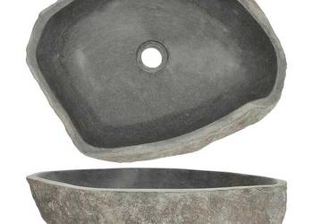 vidaXL Umywalka z kamienia rzecznego, owalna9SKU:242668）
