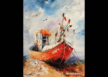 Kowalik - Kuter - 40x50cm Obraz Olejny Morze Marynistyka