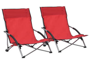 Składane krzesła plażowe 2 szt. czerwone obite tkaniną WM-312490