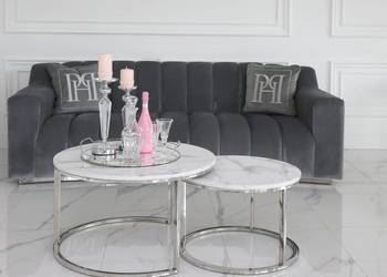 Stolik kawowy nowoczesny srebrny z białym blatem