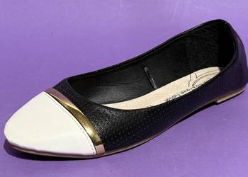 Czarne baleriny z białym czubkiem skórzana wkładka rozmiar 38 (JT0101)