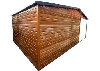 Schowek - Domek Ogrodowy 4x5m + Wiata 3m - Drzwi Okno Ciemny Orzech NB158