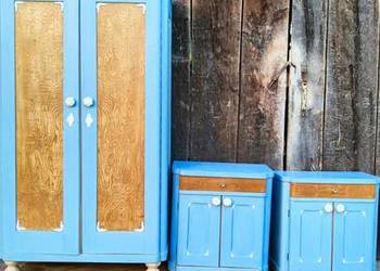 Drewno komplet niebieski zestaw meble do sypialni szafa toaletka nakastliki