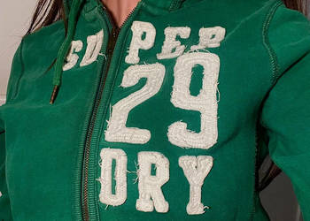 Bluza Superdry zielona bawełniana na zamek z kapturem r. L