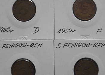 5 Fenigów RFN - 1950 r. - men  D.F.G.J - zestaw