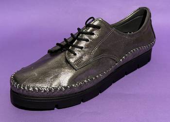 Skórzane damskie platynowe wiązane półbuty rozmiar 41 (ARA768)