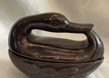 Kolekcjonerska ceramiczna kaczka w kolorze ciemnego brązu, PRL