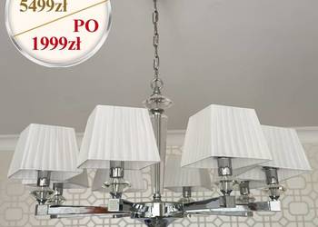 Żyrandol glamour  srebrny klasyczny z białymi abażurami 80cm