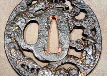 SOTEN - Oryginalna japońska zabytkowa Tsuba do miecza Katana lub Wakizashi