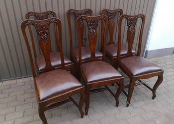 Krzesła Dębowe Wysokie Stare Antyk Komplet 6 Sztuk Po Renowacji Sowy.