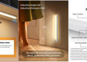 Lampka LED na czujnik ruchu i jasności, 20cm, biały zimny, akumulatorowa US