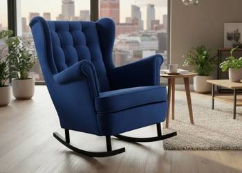 Fotel Uszak Skandynawski Granatowy Na Płozach, Dostawa 0zł!